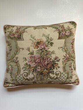 Vintage Floral Tapestry Throw Pillow Feminine Victorian